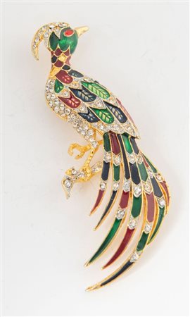 ANONIMO Spilla a forma pavone realizzata in metallo dorato smaltato e...