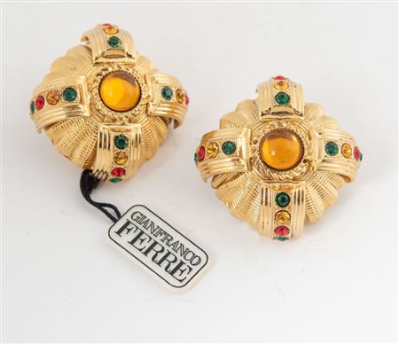 GIANFRANCO FERRÈ Orecchini a clip in metallo dorato decorati con pietre...