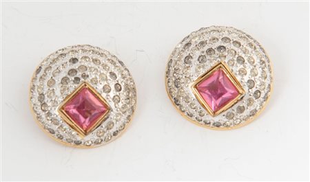 VALENTINO Orecchini a clip in metallo dorato e argentato decorati con pavè di...