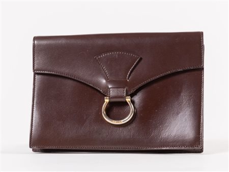 CELINE Borsa a mano in pelle liscia marrone con dettaglio della chiusura in...