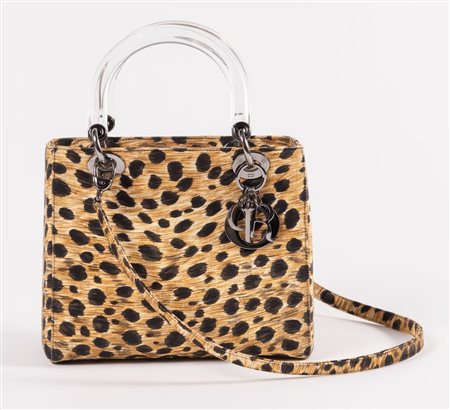 CHRISTIAN DIOR Borsa modello Lady Dior in tela a fantasia animalier con...