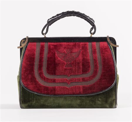 ROBERTA DI CAMERINO Borsa a mano in velluto sui toni del verde e del rosso...