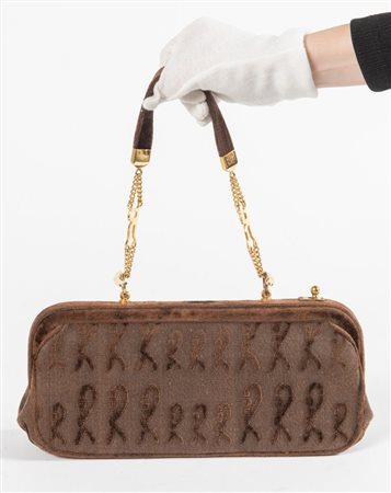 ROBERTA DI CAMERINO Borsa da spalla rigida in velluto marrone con dettagli e...