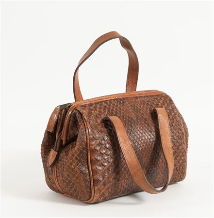 SAM VACCARO Borsa a mano modello bauletto in pelle di pitone. Cm...
