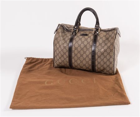 GUCCI Borsa a mano modello bauletto in tela monogram con rifiniture in pelle...