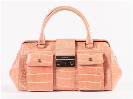 ESCADA Borsa in pelle stampata coccodrillo color salmone con dettagli in...