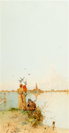 Raffaele Mainella (Benevento 1856-Lido di Venezia 1941)  - Venezia, il ventaglio rosso