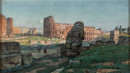 Pietro Sassi (Alessandria 1834-Roma 1905)  - Roma, passeggio nei pressi del Colosseo