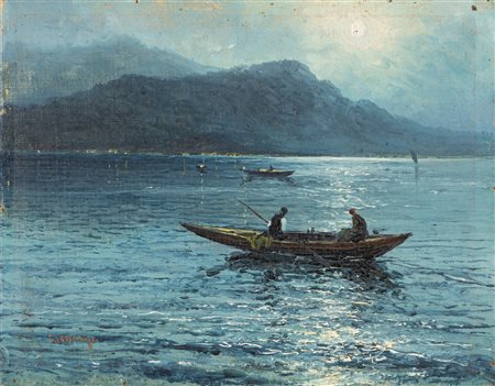 Giovanni Cavalleri (Sabbio Bergamasco 1858-Bergamo 1934)  - Pescatori al chiaro di luna