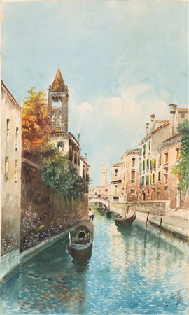 Giuseppe Bertini (Milano 1825-Milano 1898)  - Canale veneziano
