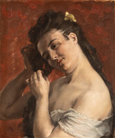 Attribuito a Cesare Maccari (Siena 1840 - Roma 1919) - Allo specchio