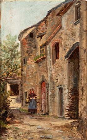 Eugenio Cecconi (Livorno 1842-Firenze 1903)  - Contadina nel borgo