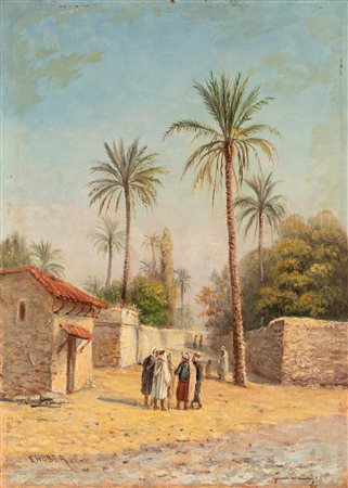 Ernst Huber (Vienna 1895-1960)  - Biskra, chiacchiere sotto le palme