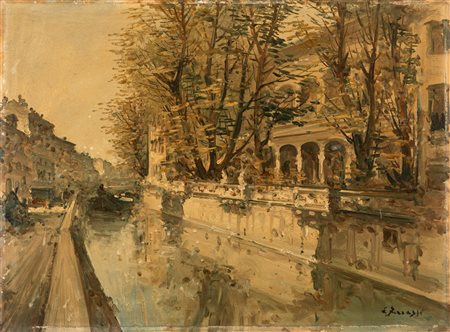Arturo Ferrari (Milano 1861-1932)  - Naviglio a Milano
