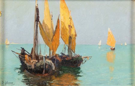 Stefano Novo (Cavarzere 1862-1947)  - Barche in laguna