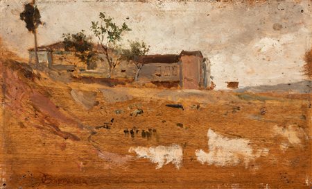 Odoardo Borrani (Pisa 1833-Firenze 1905)  - Casolare in collina