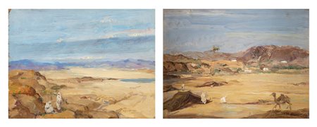 Luigi Brignoli (Palosco 1881-Bergamo 1952)  - Coppia di paesaggi africani