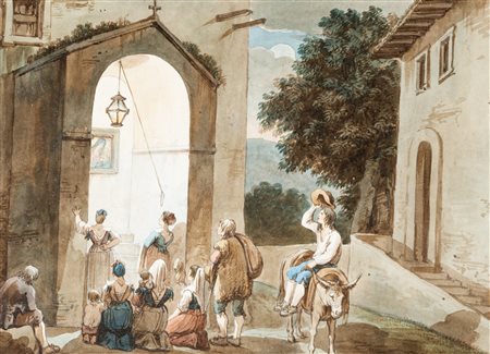 Bartolomeo Pinelli (Roma 1781-1835)  - "Cappella di Orazioni notturne a Tivoli", 1817