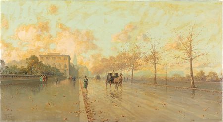 Aurelio Catti (Palermo 1895-1966)  - Autunno nel viale