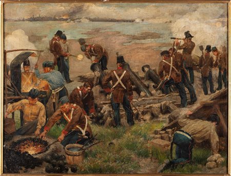 Emilio Paggiaro (Venezia 1859-1929)  - Artiglieria austriaca a San Giuliano, 1849