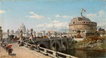 Ercole Calvi (Verona 1824-1900)  - Veduta di Castel Sant'Angelo a Roma