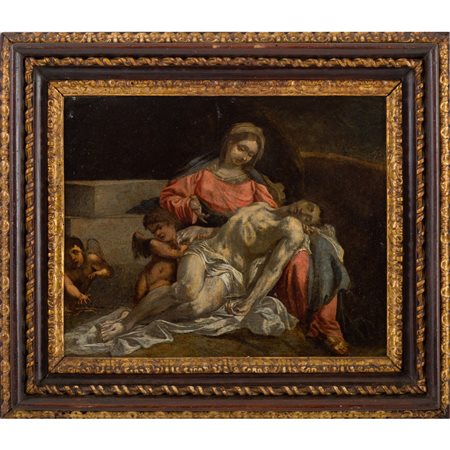 SCUOLA BOLOGNESE XVII SECOLO, La Pietà Farnese, Olio rame