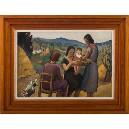 MANLIO GIARRIZZO, Donne in campagna, Olio su tavola