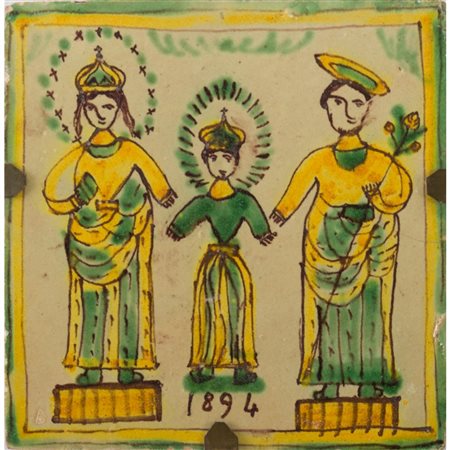 MANIFATTURA DI BURGIO DEL XIX SECOLO, Mattonella in maiolica