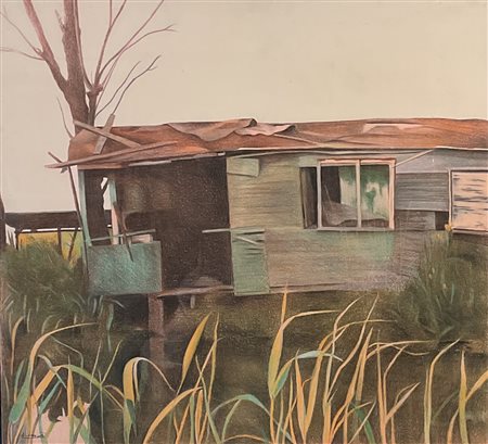 LORENZETTI ADOLFO Lucca (Lu) 1962 Baracca a Massaciuccoli Mista su tavola...