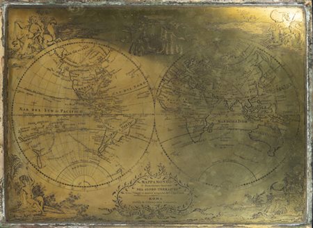 ANONIMO<BR>"Mappamondo o descrizione generale del globo terracqueo con i viaggi e le nuove scoperte del capitano James Cook"  Roma 1788