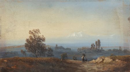 CARLO BOSSOLI<BR>Lugano (Svizzera) 1815 - 1884 Torino<BR>"Paesaggio con il Gran Sasso sullo sfondo" 1843
