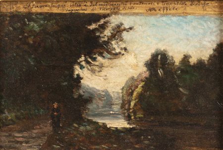 ANTONIO FONTANESI<BR>Reggio Emilia (RE) 1818 - 1882 Torino<BR>"Rive boschive lungo il Rodano"