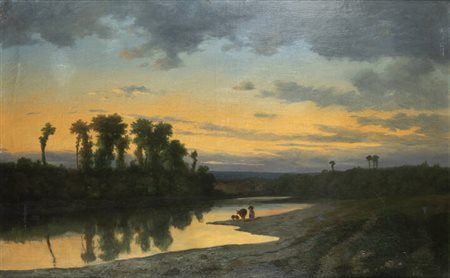 CARLO PIACENZA<BR>Torino 1814 - 1887<BR>"Abbeverata allo stagno" 1865