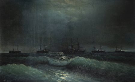 RUDOLF CLAUDUS<BR>Austria 1893 - 1964<BR>"Marina con flotta"