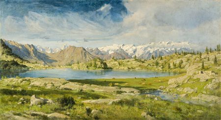 MARCO CALDERINI<BR>Torino 1850 - 1941<BR>"Panorama delle Alpi Pennine Valdostane, dal Cervino al Rosa, visto dal Parco Regionale del Monte Avic"
