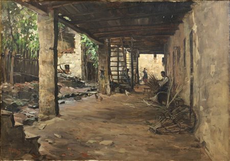 CARLO FOLLINI<BR>Domodossola (NO) 1848 - 1938 Pegli (GE)<BR>"Calma pomeridiana (rustico in Valle d'Aosta)"