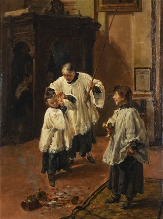 PIER CELESTINO GILARDI<BR>Campertogno (VC) 1837 - 1905 Borgosesia (VC)<BR>Studio per "Tirata d'orecchi (Sbadataccio)"  1883 ca