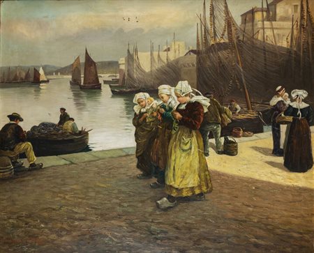 LIONELLO BALESTRIERI<BR>Cetona (SI) 1872 - 1958<BR>"Figure al porto" periodo bretone