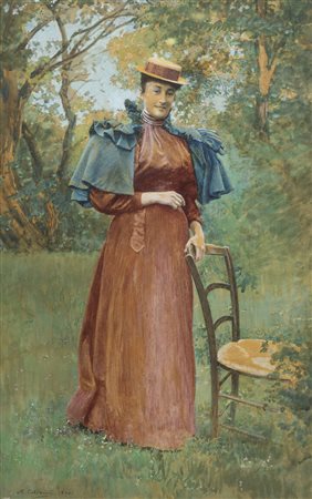 MARCO CALDERINI<BR>Torino 1850 - 1941<BR>"Signora in giardino" 1894