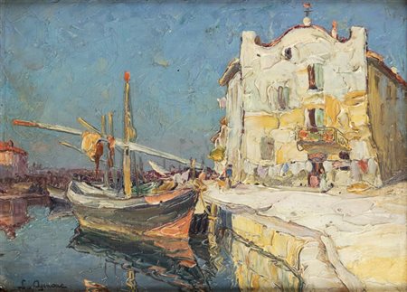 LIDIO AJMONE<BR>Coggiola (VC) 1884 - 1945 Andezeno (TO)<BR>"Porticciolo"