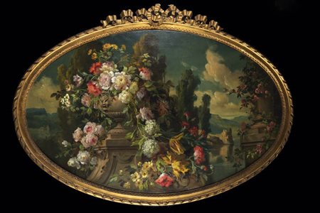 FRANCESCO BOSSO<BR>Vercelli 1864 - 1933 Torino<BR>"Fiori nel paesaggio" 1922