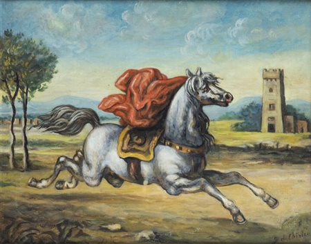 GIORGIO DE CHIRICO<BR>Volos (Grecia) 1888 - 1978 Roma<BR>"Cavallo fuggente" inizi anni '70