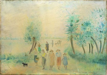 UMBERTO LILLONI<BR>Milano 1898 - 1980<BR>"Il ritorno delle mondine" 1948