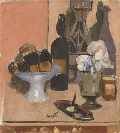 Bruno Saetti Bologna 1902 - 1984 Natura morta Affresco su tela, cm. 55x50,5...