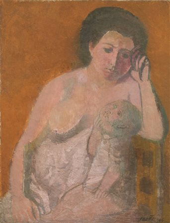 Bruno Saetti Bologna 1902 - 1984 Madre, 1946 Affresco su tela, cm. 75x57...