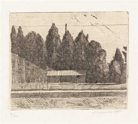Giorgio Morandi Bologna 1890 - 1964 Campo di tennis ai Giardini Margherita a...