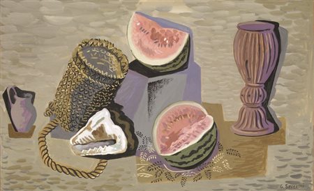 Gino Severini Cortona (Ar) 1883 - Parigi 1966 Natura morta col cocomero,...
