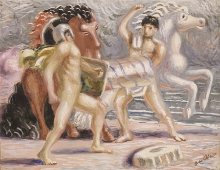 Giorgio de Chirico Volos 1888 - Roma 1978 Gladiatori, (1933) Tempera su carta...