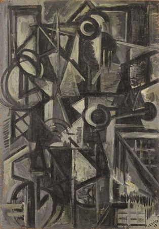 Emilio Vedova Venezia 1919 - 2006 Fabbrica, 1948 Olio su faesite, cm. 100x70...