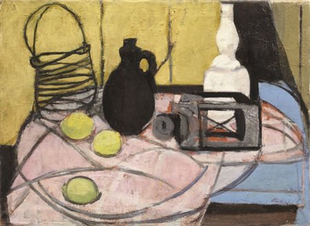 Enrico Paulucci Genova 1901 - Torino 1999 Natura morta con limoni Olio su...